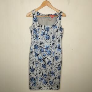 LaVia 18 Floral Dress Grey Blue Cotton Sleeveless